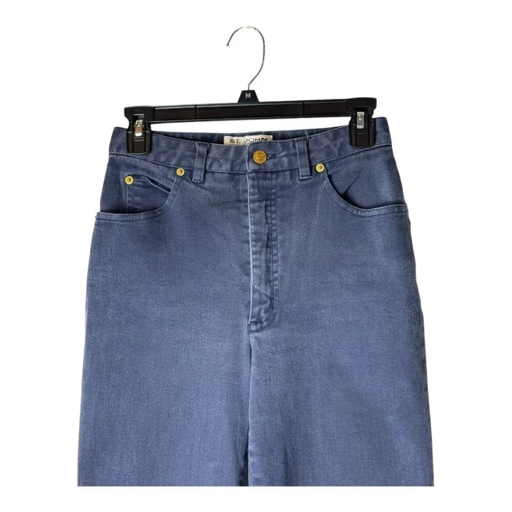 St John Jeans Women 4 Blue Medium Denim High Rise Tapered‎ Leg Mom Luxury Preppy